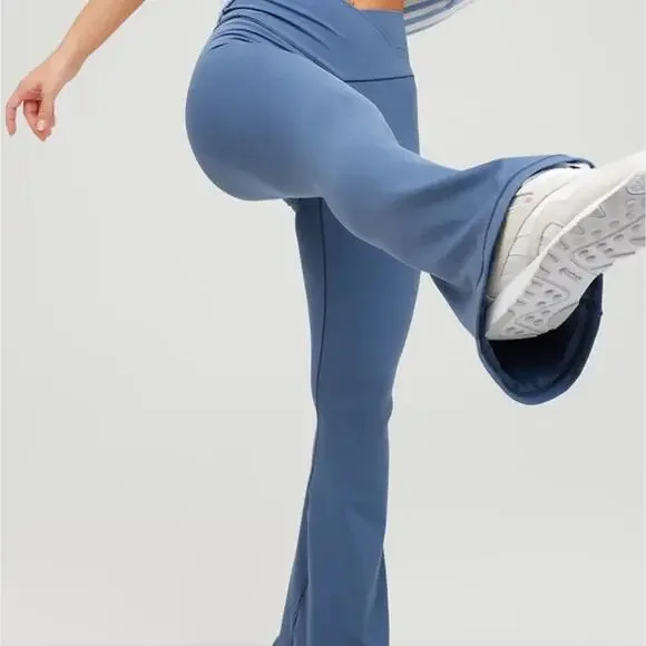 Aerie Offline Real Me High Waisted Crossover Super Flare Legging Marbled Blue XL - Picture 2 of 13